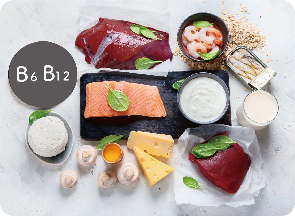 ビタミンB6とB12の食品イメージ